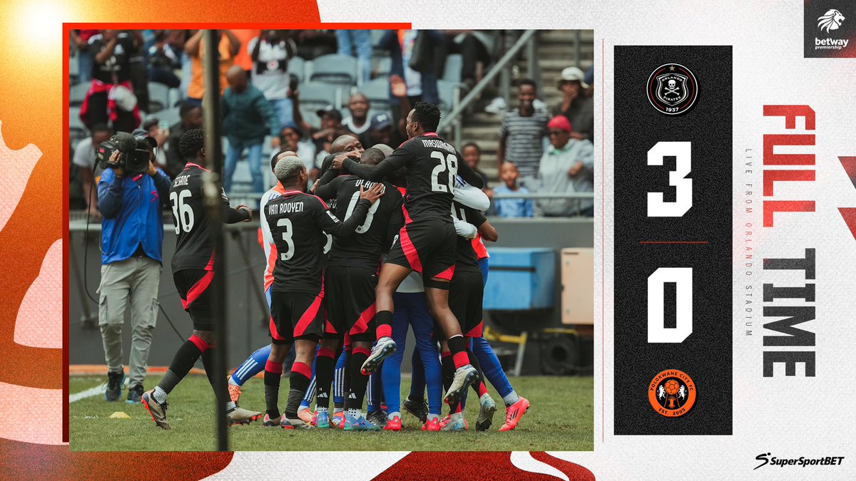 orlandopirates's tweet photo. ☠️ FT | @orlandopirates 3 - 0 @polokwane_city 

🥅 Saleng 55’, Makgopa 85’, 90+1’ 

⚫⚪🔴⭐
#MatchDay
#BetwayPrem
#OrlandoPirates 
#OnceAlways https://t.co/PSCFK9AFJK