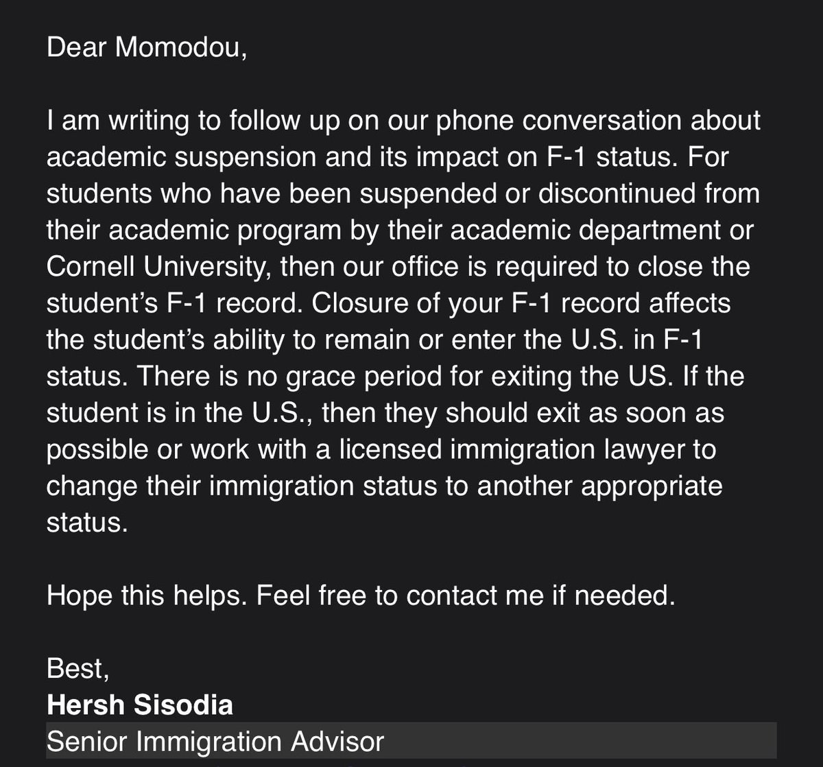 The university is subverting their own processes. They will claim it’s not a deportation but effectively it is.