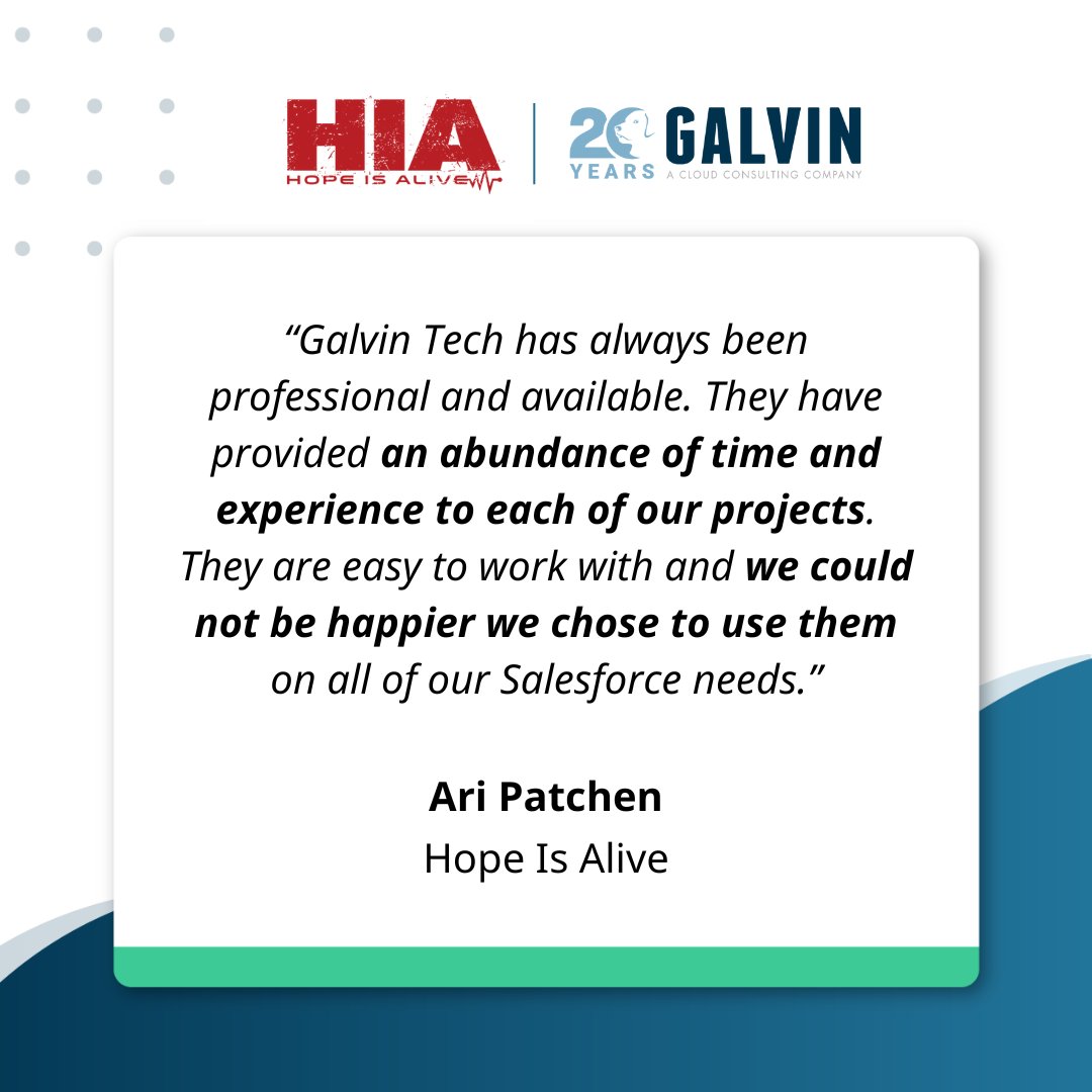 galvintech's tweet image. Your success is our success. We&apos;ll act as an extension of your team, ensuring #Salesforce solutions that are tailored to you. Schedule a free consultation today ➡️ bit.ly/48W9B1H #SalesforceNonprofit #NonprofitSales #TechSales