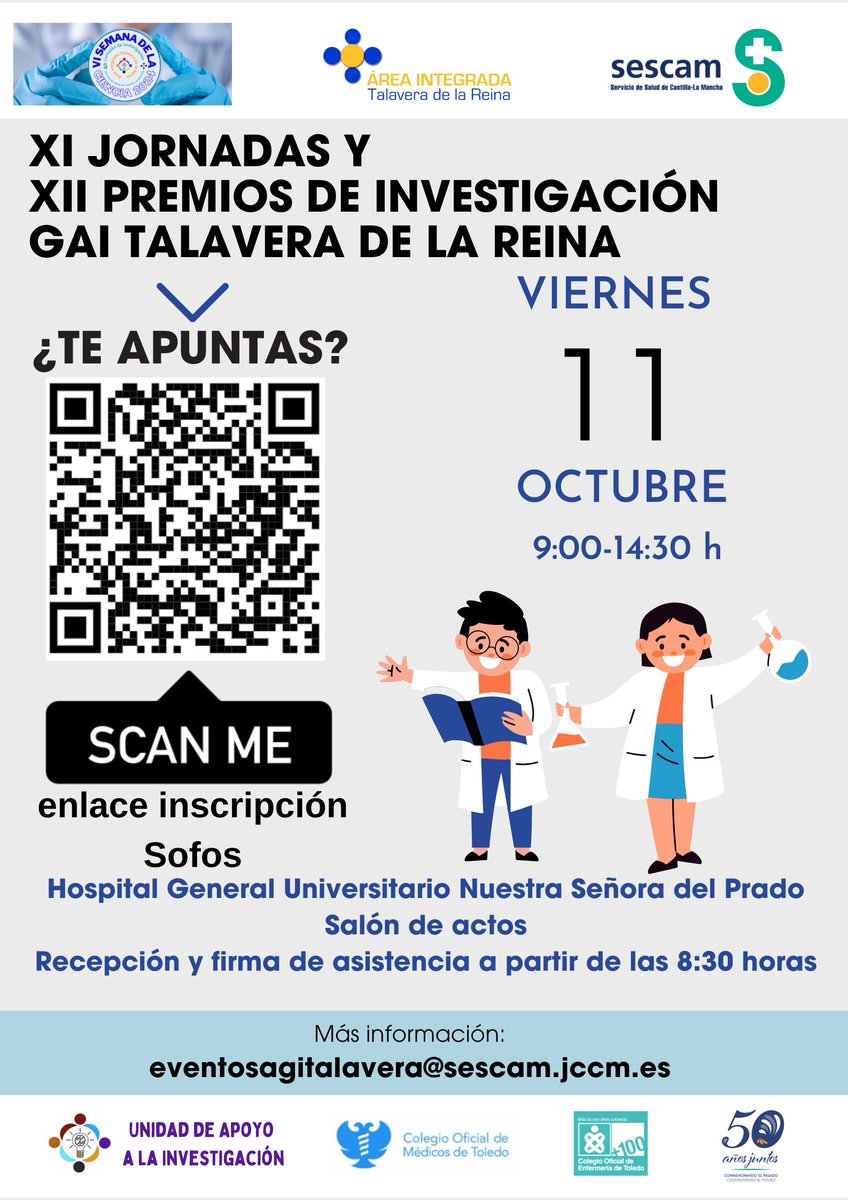 A que esperas...se acaba el plazo de inscripción a las XI Jornadas y Premio de Investigación GAI de Talavera de la Reina. Usa el QR para inscribirte a través de SOFOS.
