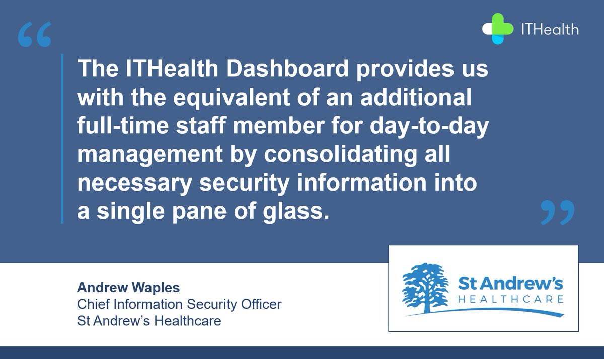 ITHealth (@ithealthuk) on Twitter photo 💫It's #TestimonialTuesday!💫 We're delighted to share this positive feedback from Andrew Waples, Chief Information Security Officer at <a href="/StAndrewsCare/">St Andrew's Healthcare</a>. 👇🏻
➡️ Read the full case study here: ithealth.co.uk/project/st-and…
#ithealth #NHScybersecurity #NHSIT #itsecurity #assetmanagement 💫It's #TestimonialTuesday!💫 We're delighted to share this positive feedback from Andrew Waples, Chief Information Security Officer at <a href="/StAndrewsCare/">St Andrew's Healthcare</a>. 👇🏻
➡️ Read the full case study here: ithealth.co.uk/project/st-and…
#ithealth #NHScybersecurity #NHSIT #itsecurity #assetmanagement