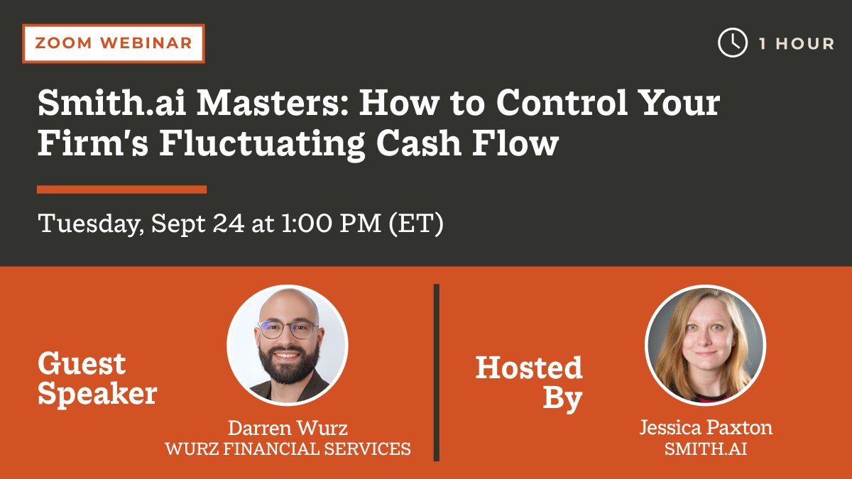 Smith.ai (@smithdotai) on Twitter photo TODAY: Join us for a FREE webinar on mastering cash flow and achieving long-term success. Learn essential strategies from Darren Wurz, host of The Lawyer Millionaire podcast and Managing Partner at <a href="/WurzFinancial/">Darren P. Wurz, MSFP, CFP®</a>.
Register now: us02web.zoom.us/webinar/regist… TODAY: Join us for a FREE webinar on mastering cash flow and achieving long-term success. Learn essential strategies from Darren Wurz, host of The Lawyer Millionaire podcast and Managing Partner at <a href="/WurzFinancial/">Darren P. Wurz, MSFP, CFP®</a>.
Register now: us02web.zoom.us/webinar/regist…