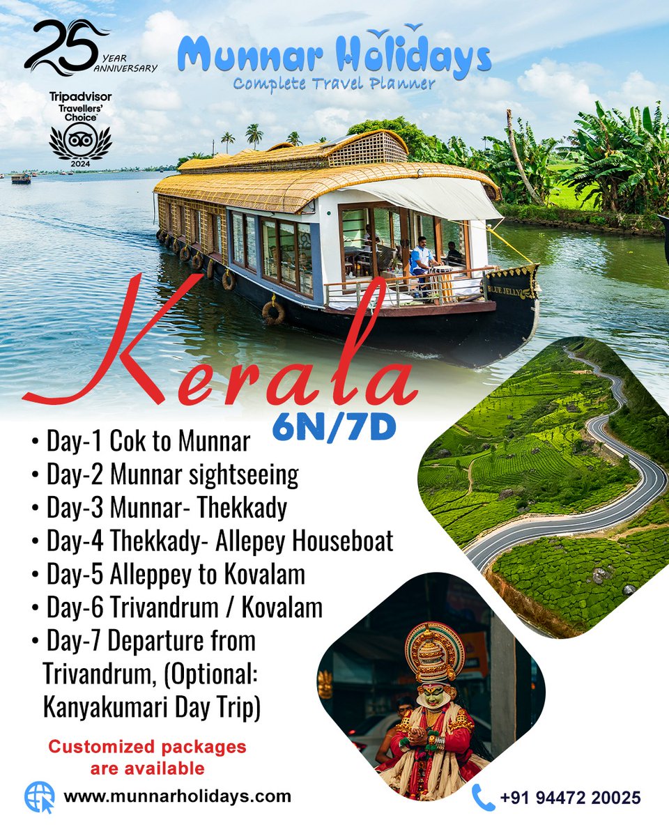 munnarholidays2's tweet photo. Unlock the wonders of South India with Munnar Holidays! 🌄✨ Customized tour packages designed to connect you to every corner of this magical land. 

Munnar Holidays
+91 94472 20025
+91 94470 31826
info@munnarholidays.com
.
#FortKochi #HeritageResort #KeralaBackwaters https://t.co/bWMfKSn3bj