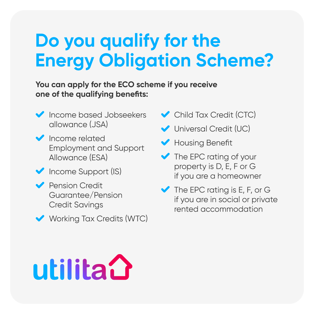 UtilitaEnergy's tweet photo. Do you know if you're eligible to apply for the ECO Scheme?
Check out the qualifying benefits to see if you can apply for FREE energy efficiency measures under the #ECOScheme - including insulation, solar panels & more 🏡
Learn more & apply at https://t.co/sHZXGNJcJj https://t.co/IU8EYMsgDV