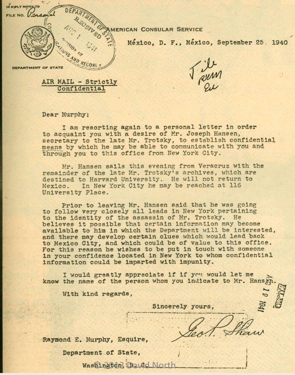 True to his method, Aiden Beatty calls my book "Agents" a "conspiracy theory" w/o mentioning any of its contents about GPU/FBI surveillance. Mr. Beatty, how do you interpret this State Dept doc saying Joseph Hansen agreed to "impart information" in exchange for "impunity"? 
1/2