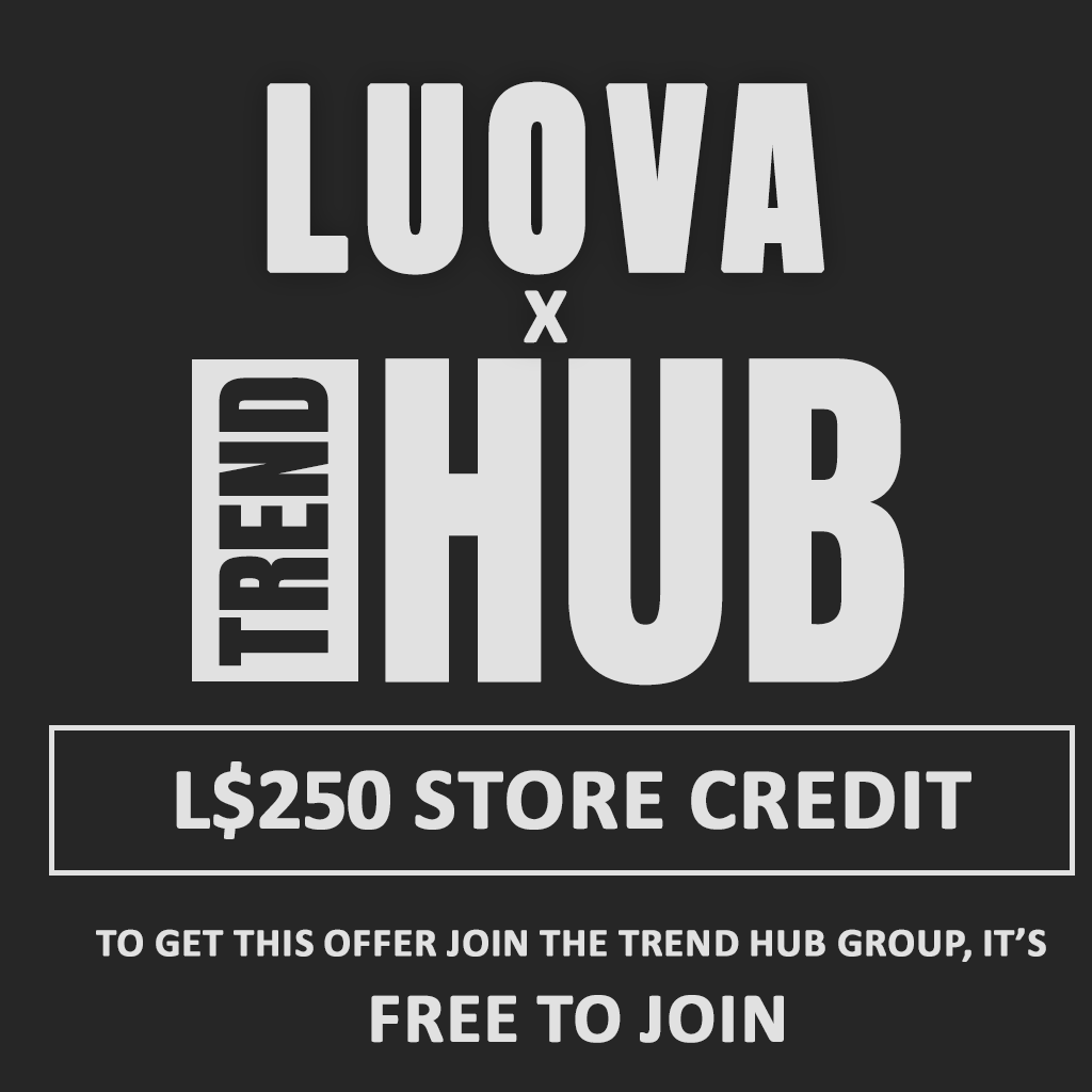 LuovaSl's tweet photo. I'm offering L$250 store credit exclusively for Trend Hub group members!
The group is free to join: secondlife:///app/group/e9e04b51-1e00-40f0-8a42-02ba5de85434/about.

#free  #SecondLife https://t.co/ATICzQCFDL