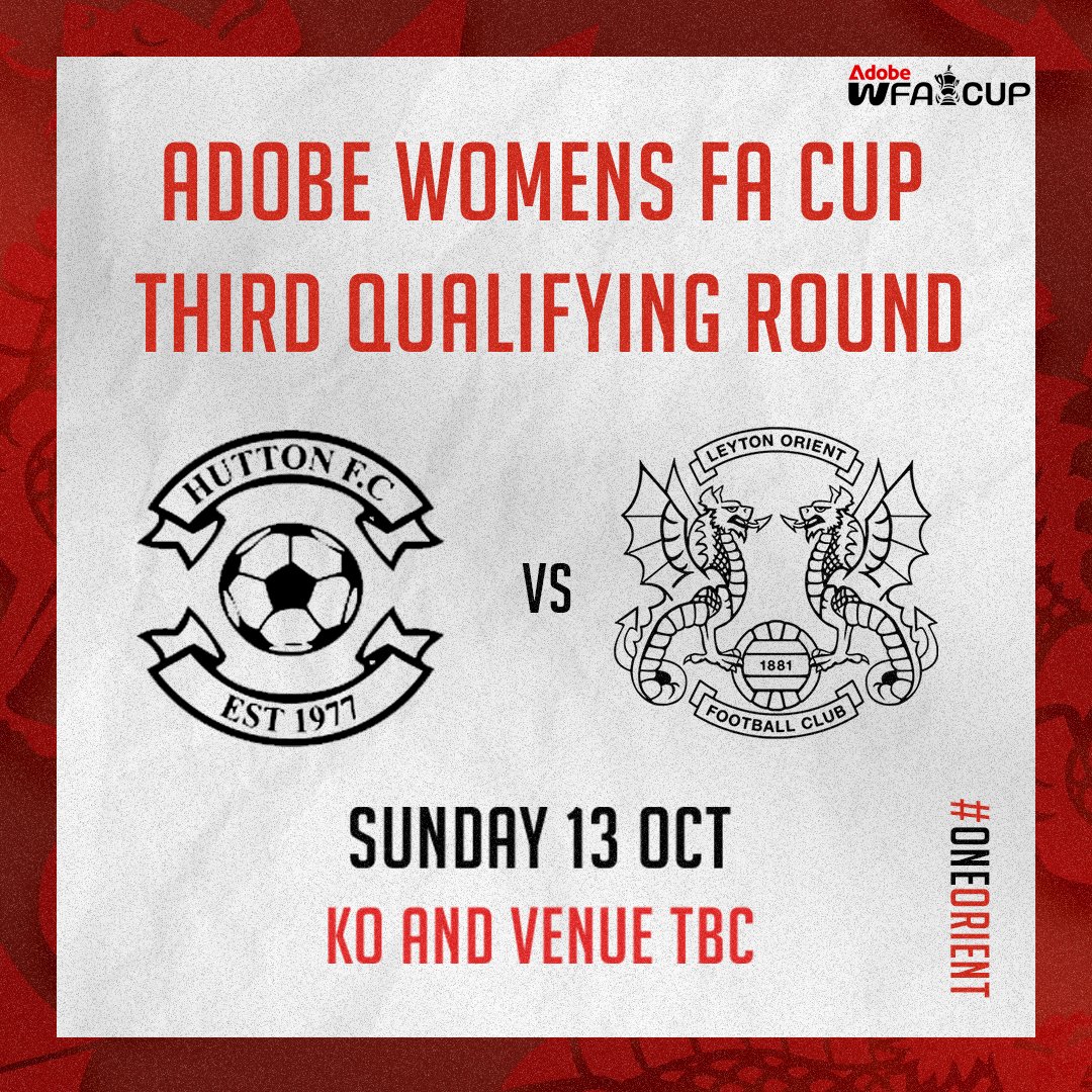 We will take on Hutton FC in the Third Qualifying Round of the 2024/25 <a href="/AdobeWFACup/">Adobe Women's FA Cup</a> on Sunday, October 13.

Kick-off time and venue for the fixture will be confirmed in due course.

#LOFC #OneOrient