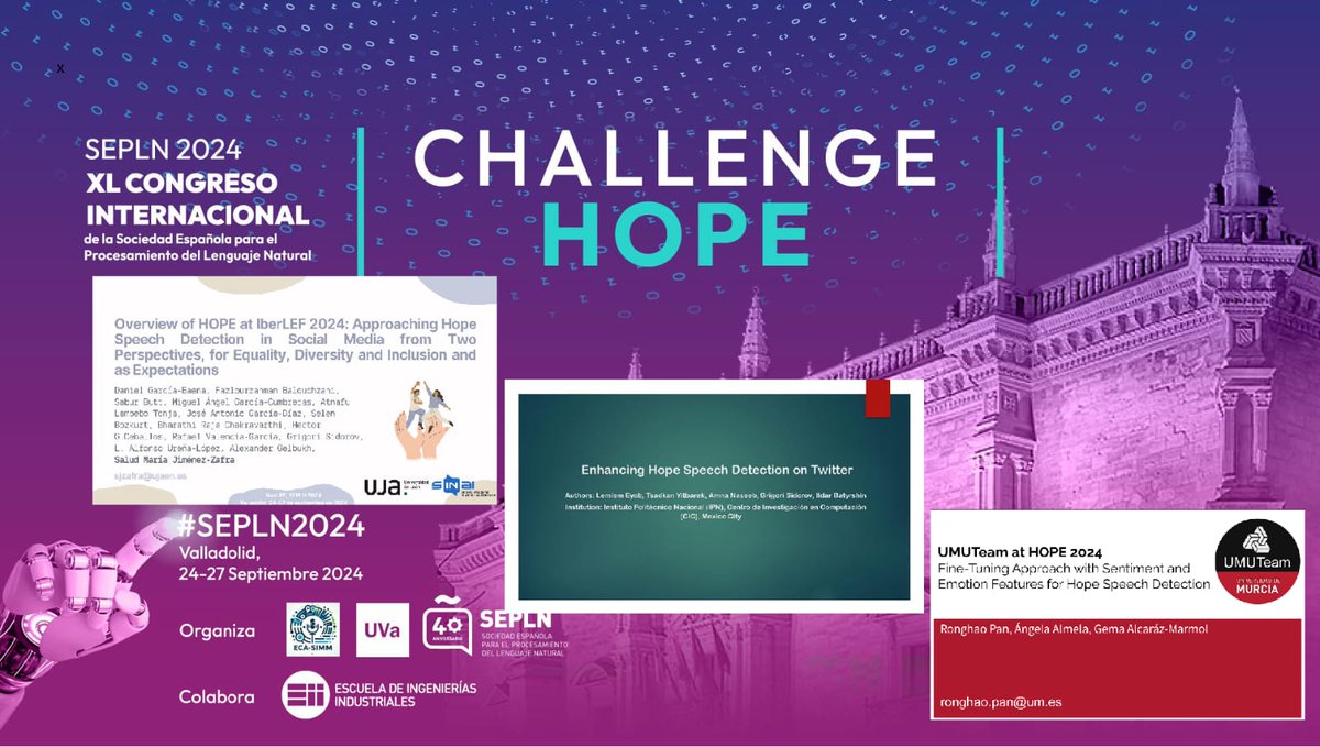 📢 Nuestra compañera <a href="/SaludJZ/">Salud Jiménez Zafra</a> ha sido la encargada de presentar la tarea #HOPE destinada a la detección de los mensajes de esperanza.
Además, ha hecho un gran trabajo como parte del comité organizador de #IberLEF2024

<a href="/sepln/">SEPLN</a> #PLN #NLP