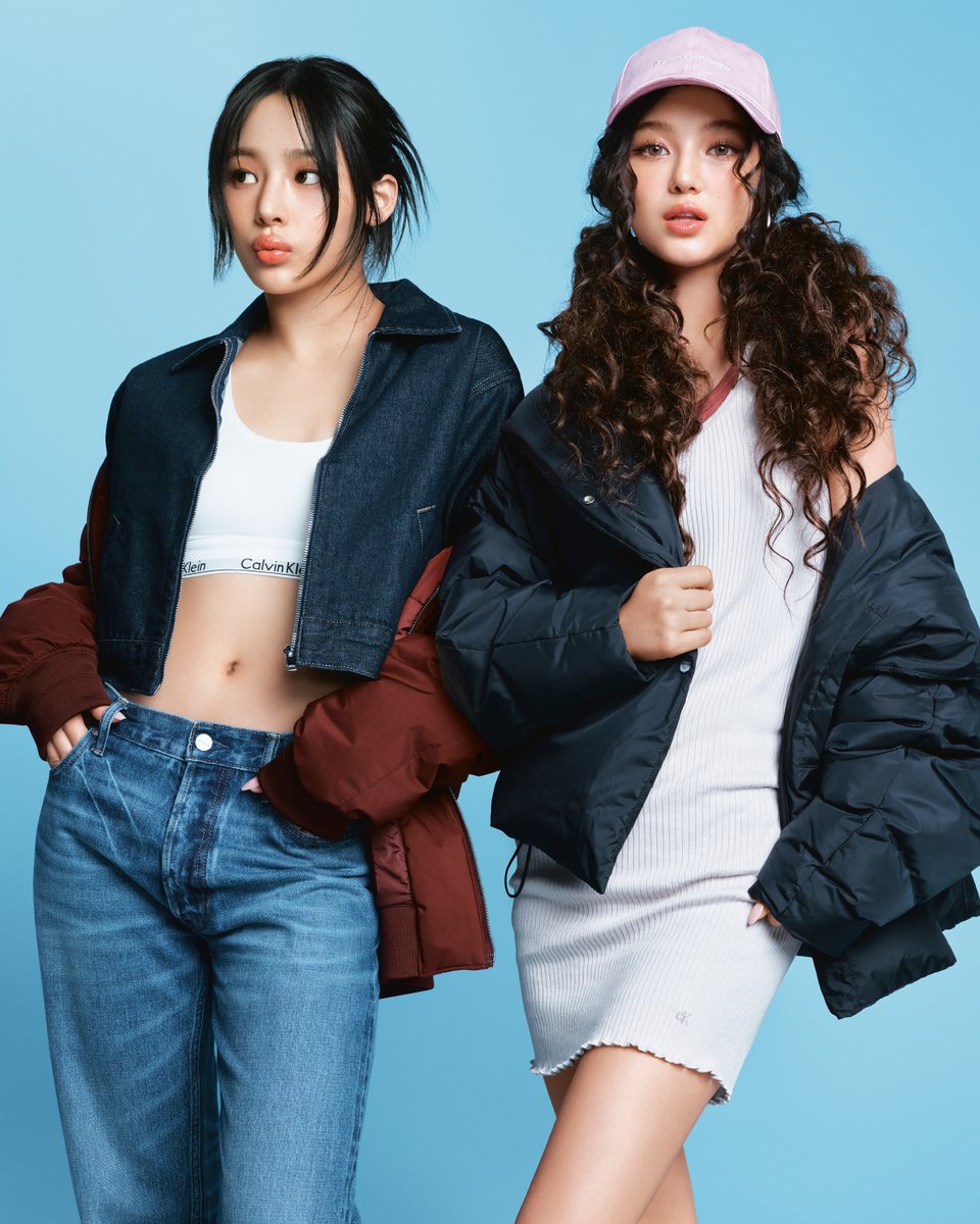 CalvinKlein's tweet photo. stormy night, cloudy sky? @NewJeans_ADOR wears this season’s bubbly puffers and bomber jackets.

discover pop outerwear and enjoy a special gift with purchase in select stores while supplies last. https://t.co/u6B2faaFmm