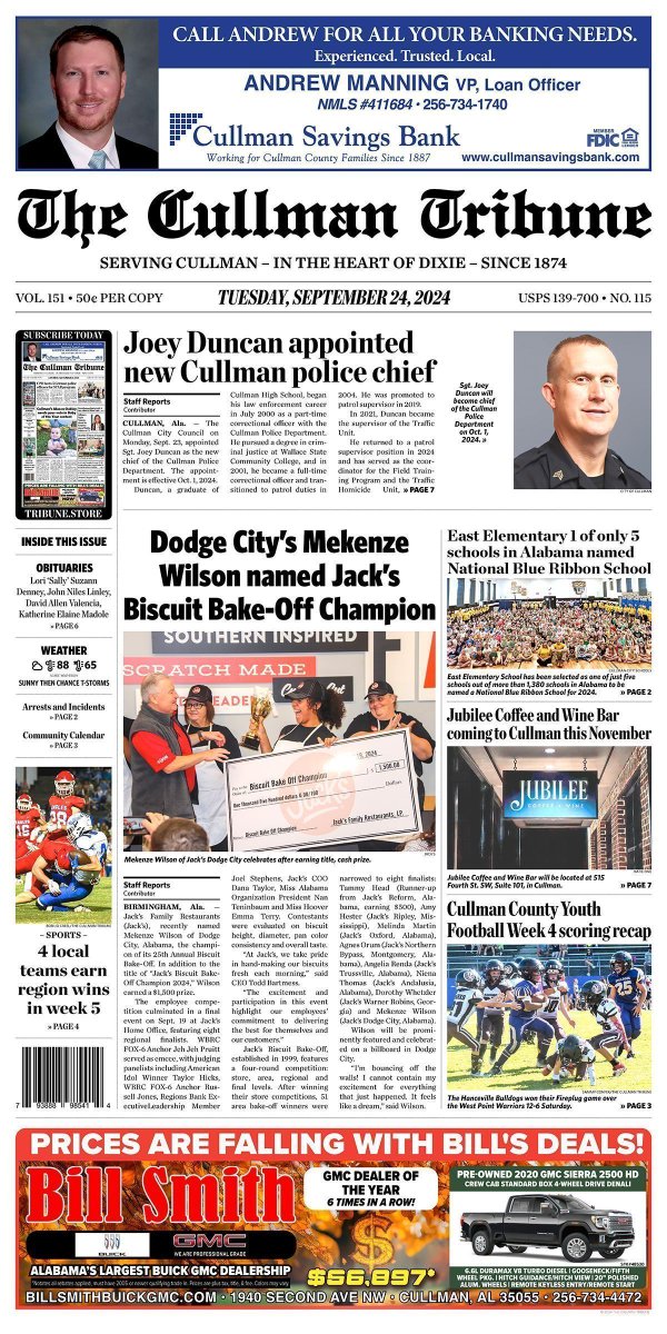 📰 The latest #issue of #TheCullmanTribune is now available. 📰

Subscribe today: tribune.store

📱Get it with our app: cullman.app

Download the PDF: buff.ly/3ZuLdmq