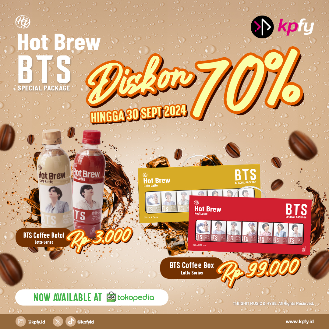 kpfyid's tweet photo. KPFYriends! Kalian sekarang bisa dapetin harga spesial BTS Coffee ini di TOKOPEDIA https://t.co/5ACMajerYC💜 

Promo ini cuma sampai 30 September 2024 nanti! Go get yours now✨

#TemukanInspirasimudiSetiapTegukan #KPFY #BTSCoffee #ARMY #BTS #KPFYriends #BANGTAN #KoreanCoffee https://t.co/zjFbVYtRhG