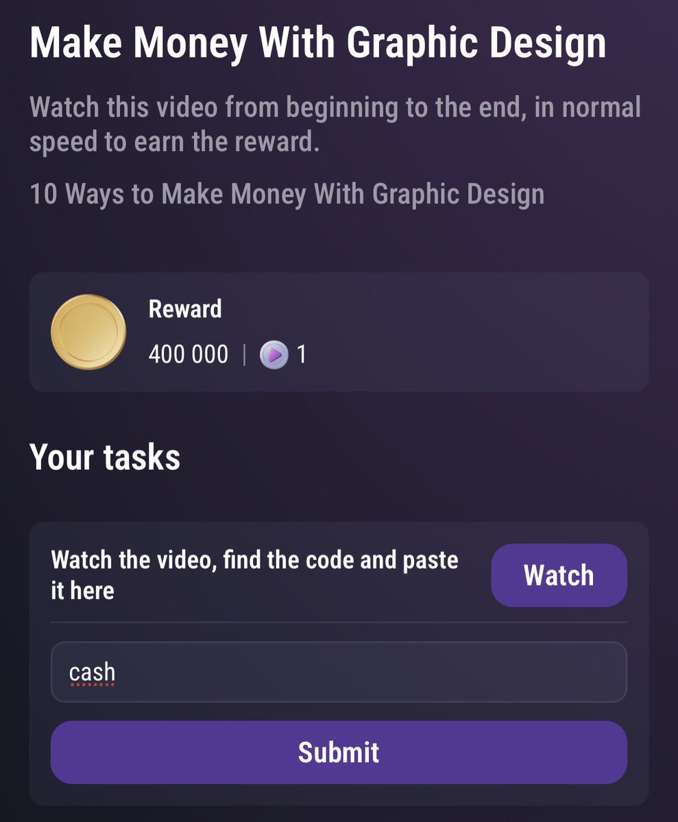 taothao_bnb's tweet photo. 🤖 #Tapswap Code Video Task 24.09.2024 🗓️
1️⃣ - Make Money With Graphic Desing
✅ - cash
👉 Follow me for more Daily Combo Updates
#Tapswapcode #AirdropCrypto #dailycombo #MiniGameFi #Dogs #Cats #Vertus #XEmpire https://t.co/2aypjQ7H4c