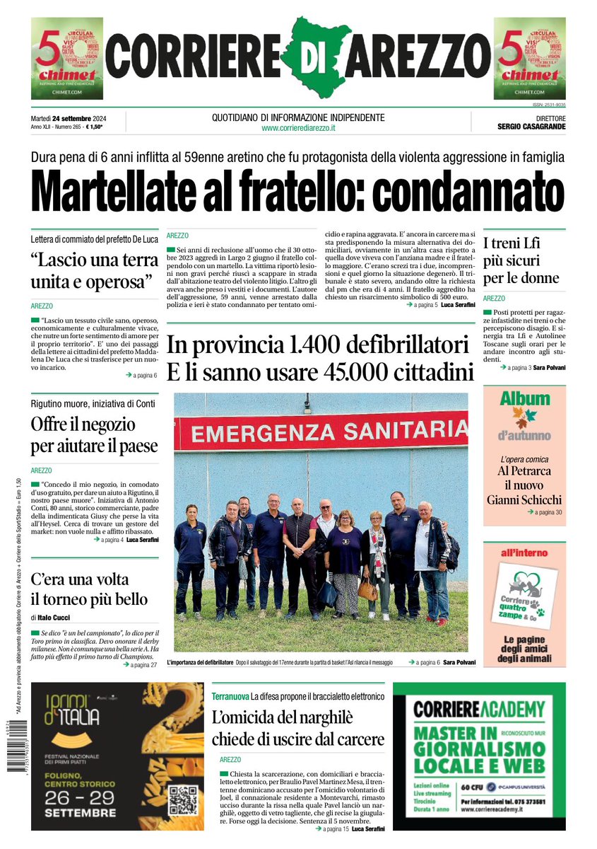 La prima pagina del Corriere di Arezzo di oggi, martedì 24 settembre
#toscana #tuscany #arezzo