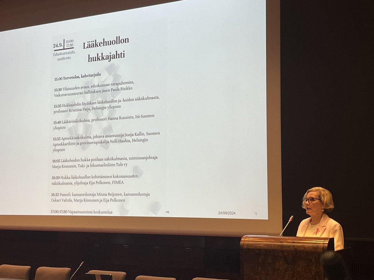 Terveydenhuollon vaikuttavuuden lisääminen edellyttää vähävaikutteisten toimien karsimista, sanoo <a href="/paularisikko/">Paula Risikko</a>. Siksi tänään eduskunnassa käynnissä Lääkehuollon hukkajahti. #apteekki