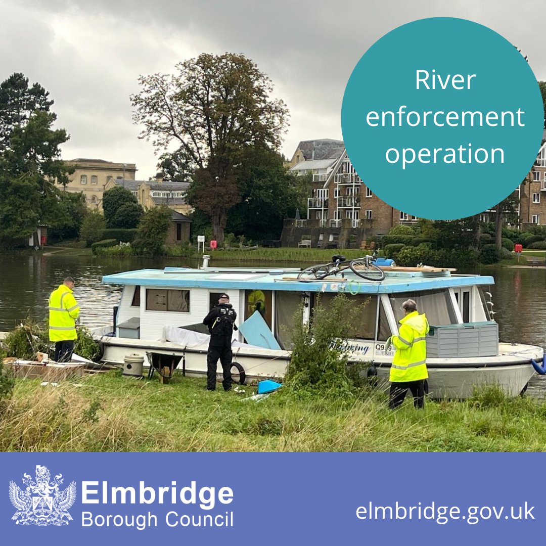 ElmbridgeBC's tweet image. Officers from the Environment Agency, Elmbridge Borough Council, Surrey Police and Surrey County Council are currently undertaking an enforcement operation along two stretches of the River Thames in Elmbridge around Cigarette Island and Hurst Park in Molesey.
