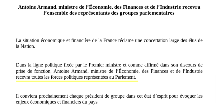 Romain_Herreros's tweet photo. Schéma qui sera désormais récurrent: 

1. le ministre mettra en distance le RN
2. Marine Le Pen grondera
3. Barnier recadrera
4. Le ministre obéira https://t.co/l4r8UljlGv