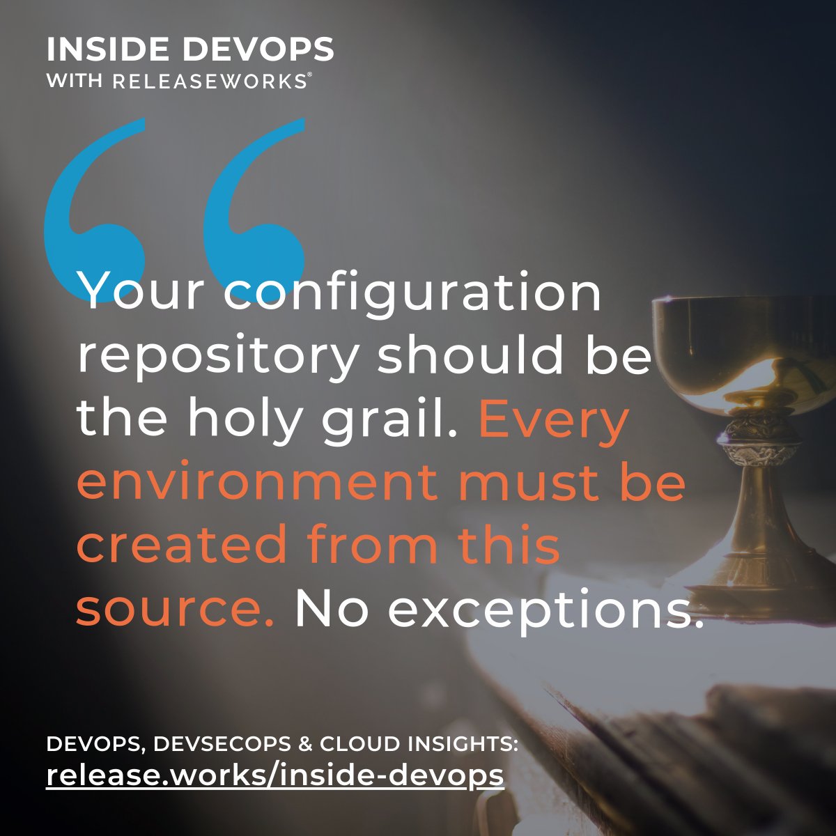 releaseworks's tweet photo. Treat your configuration repository as the holy grail. Every environment must stem from this single source, without exception.

Read more: https://t.co/eLhMCRYFys

#DevOps #ConfigurationManagement #BestPractices https://t.co/a6jCVLOaFk