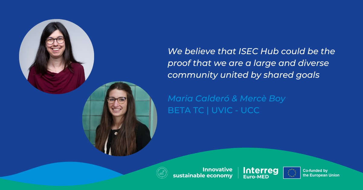 #ISECHub launch event in 1️⃣ week ❣

<a href="/MBR_cat/">Mercè BR</a>  &amp; <a href="/CalderoPM/">Maria Calderó Pascual</a> , <a href="/BETA_TechCenter/">BETA Tech Center</a>  | <a href="/uvic_ucc/">UVic-UCC</a>, Pillar SHARE Coordinators, suggest you to join us to get involved in joint activities and initiatives and increase your impact in the MED.

Sign up  ⤵
…tainable-economy.interreg-euro-med.eu/events/innovat…