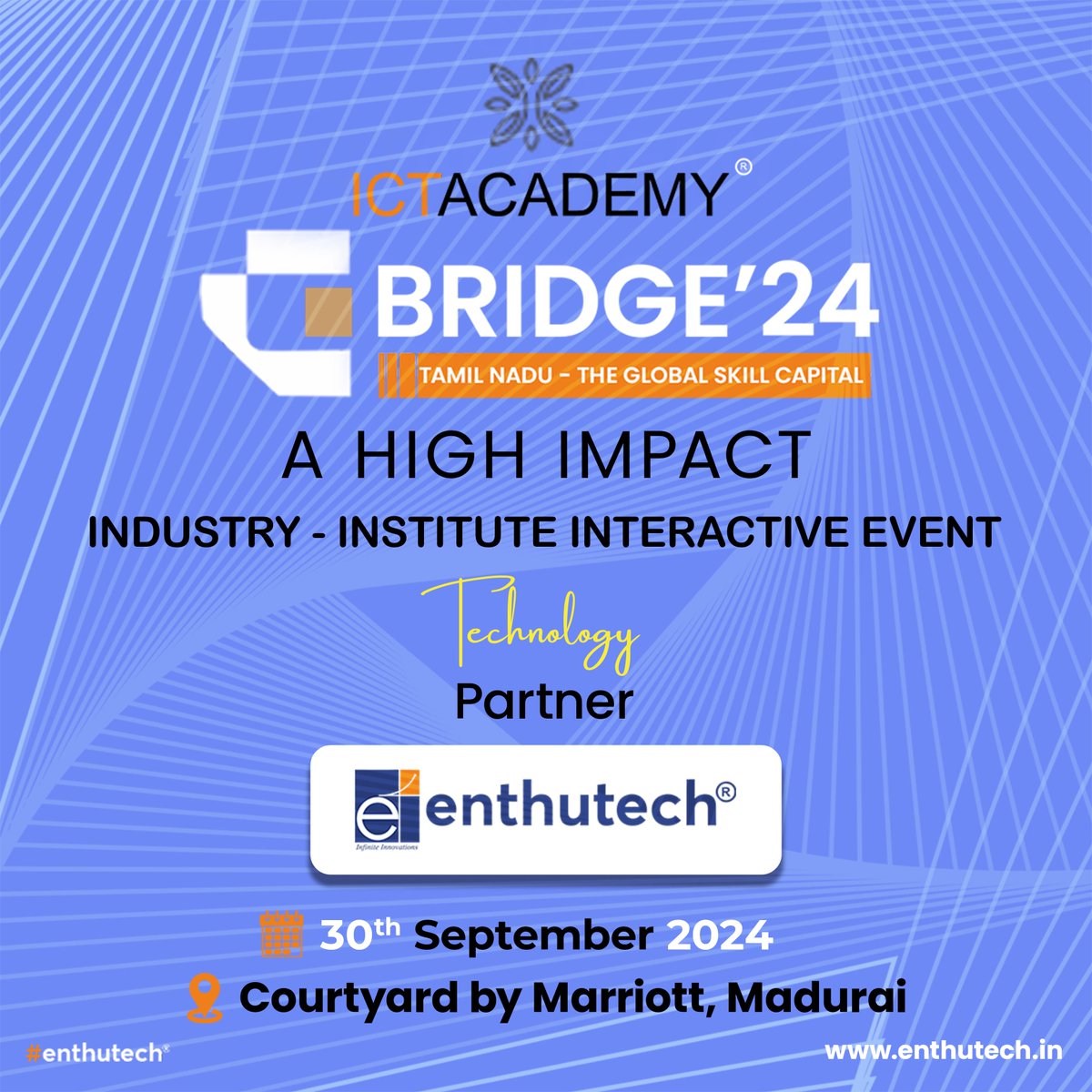 enthutechnology's tweet photo. 🌟 Enthutech is proud to power @ictacademyindia Bridge'24 as the Technology Partner!
Get ready for an exciting Industry-Institute collaboration, where the future of tech innovation meets global talent!
#enthutech #Bridge24 #ICTAcademy #TechFuture #InnovationInAction #Madurai https://t.co/2GrCk2fHh0