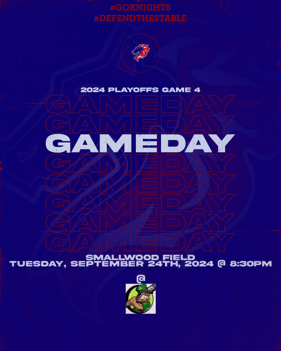 MPMKnights's tweet photo. PLAYOFF GAMEDAY ๐ฅ
Game 4 against the Shamrocks goes tonight, 8:30 @ Smallwood!
Come out and support the team as they try to reach the finals for a 3rd straight year! #GoKnights #DefendTheStable https://t.co/YJpJEXGjK3