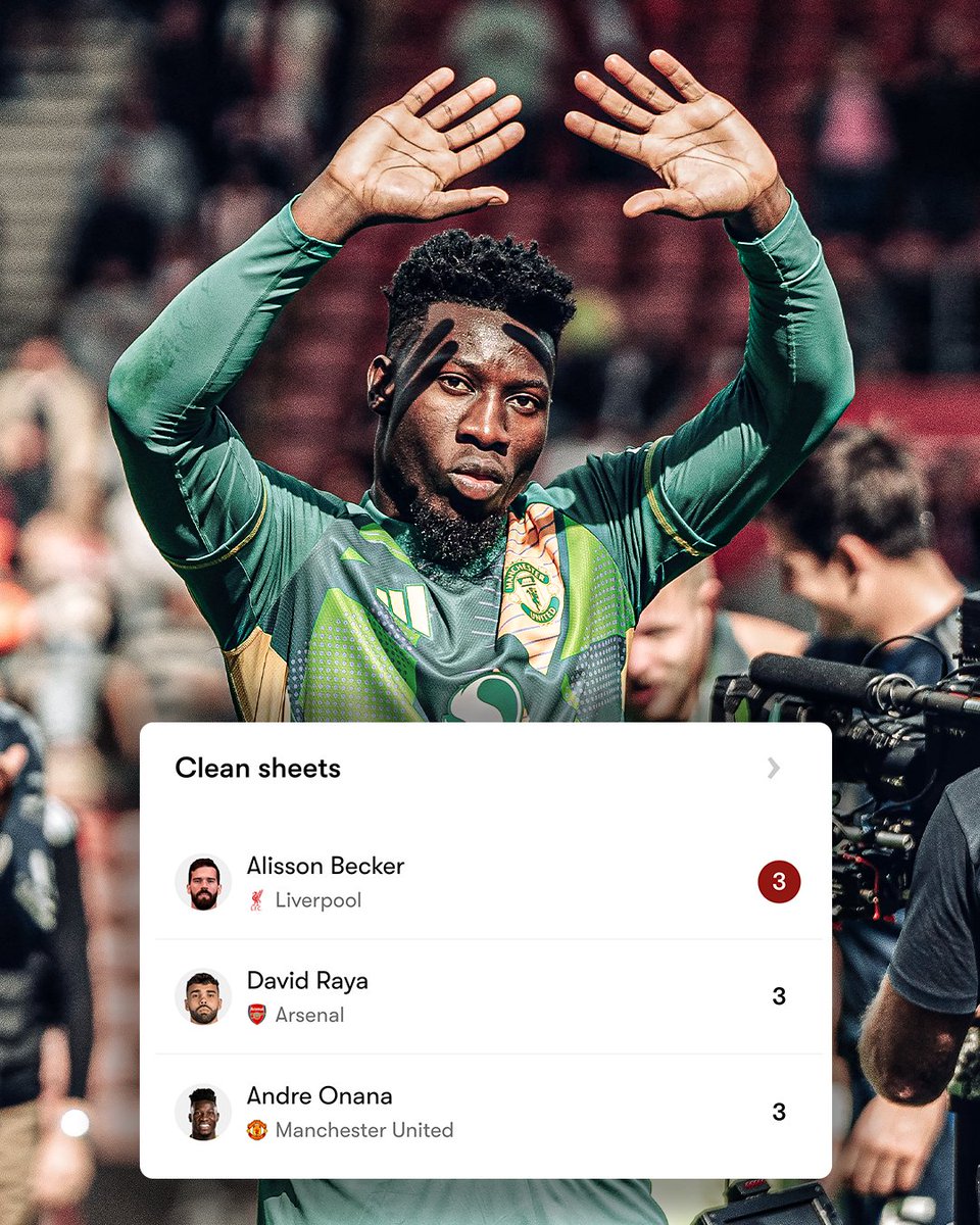 ESPNUK's tweet photo. André Onana has kept the same number of clean sheets in the Premier League this season as Alisson Becker and David Raya 🧤 https://t.co/YPkzS4KEaL