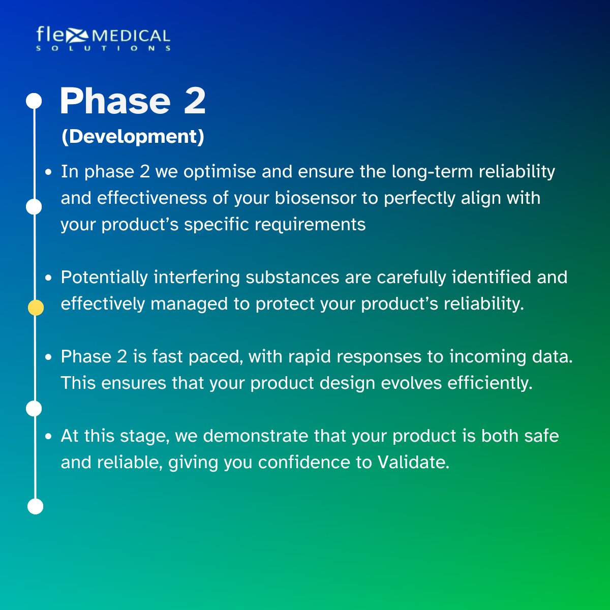FlexMedSol's tweet photo. (1/2) Phase 2: Development.

At this critical stage, we make sure your biosensor design adapts efficiently to new data, prioritising long-term reliability. 
#Biosensors #Development #IVD #PoC #Diagnostics #FlexMedical https://t.co/wv1cBZ7Lh8
