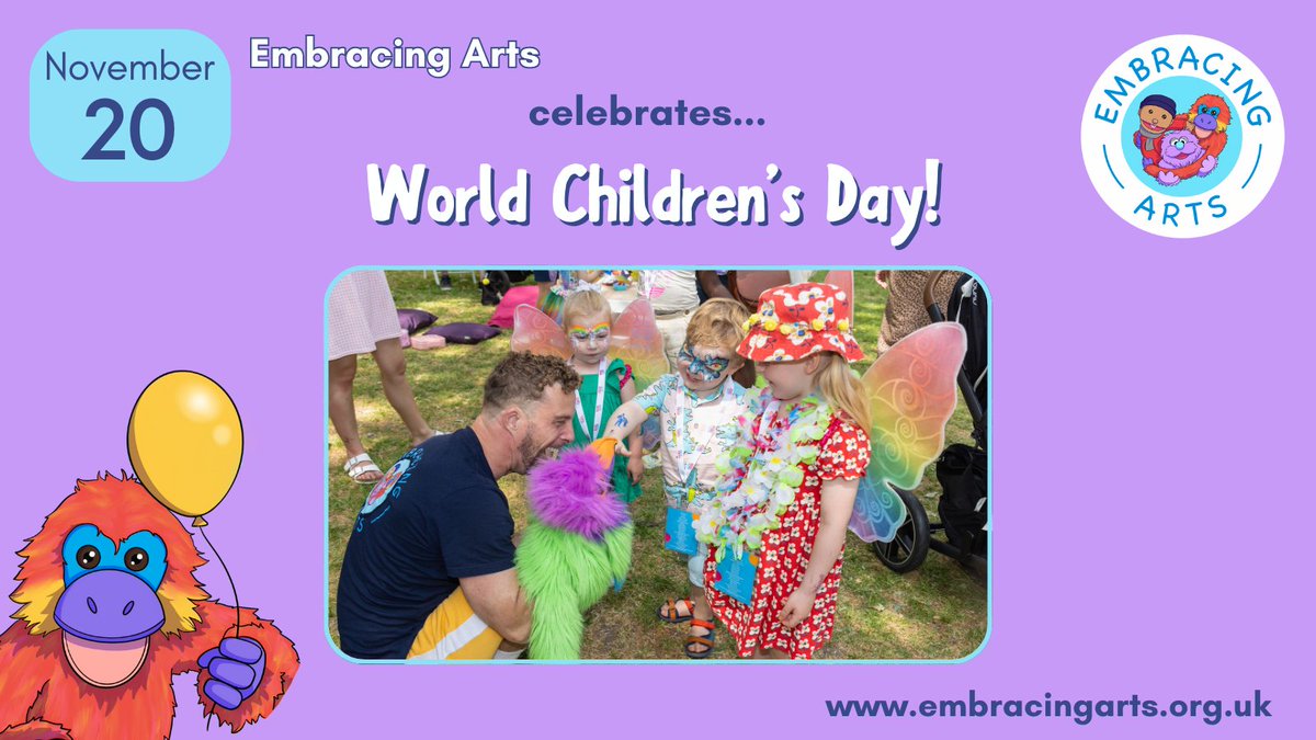 It’s #WorldChildrensDay today! A chance to celebrate our wonderful audiences 🙌

We believe that every child should be able to enjoy the magic of theatre! We use storytelling, music and puppetry to entertain, engage and educate 🎭

Discover more ➡️ embracingarts.org.uk