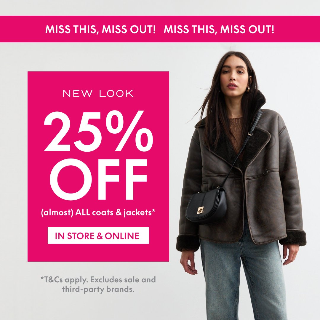 Hurry and get to @NewLook for 25% off coats, jackets and blazers!