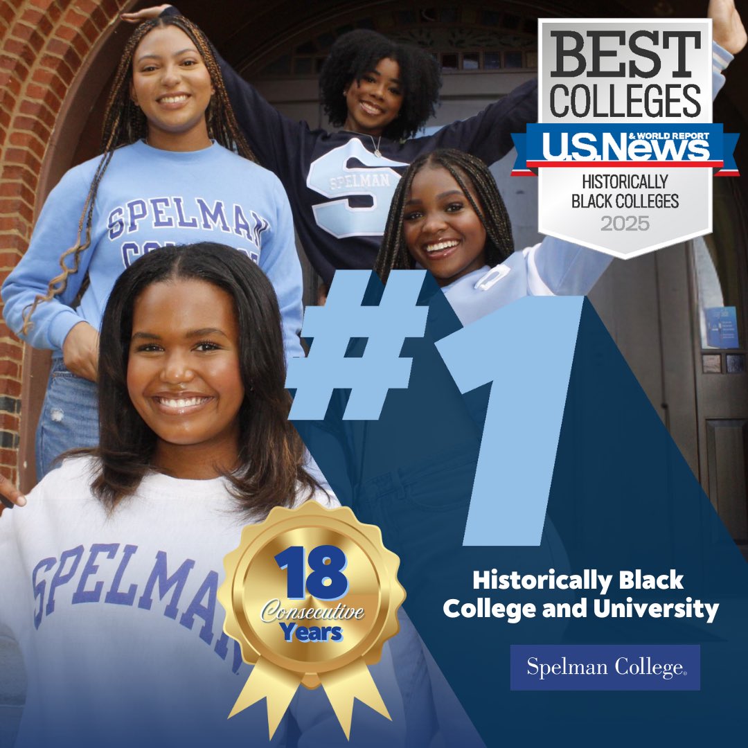 SpelmanCollege's tweet image. Spelman College is proud to maintain its position as the No. 1 HBCU for the 18th year in a row on the @USNews Best Colleges Report! We're also ranked No. 1 in Social Mobility. View all of our 2024-2025 rankings: spelman.edu/news/2024/09/s…
