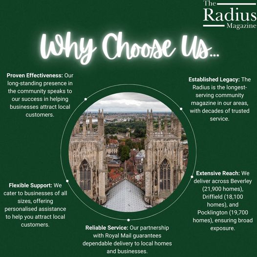 quacksprinter's tweet photo. Discover the power of local advertising with The Radius!

As the longest-serving community magazine in the area, we offer unbeatable coverage with our distribution reaching over 59,000 homes across Beverley, Driffield, and Pocklington.

~01904635967
~design@quacks.info https://t.co/80eQtBDf2w