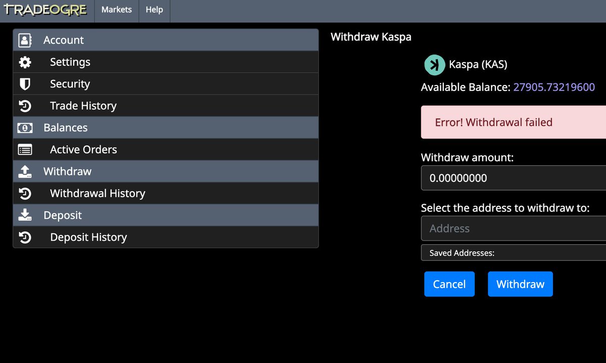 TradeOgre is a scam, my coins have been locked inside of their exchange for around a year, hey <a href="/tradeogre/">𝕿𝖗𝖆𝖉𝖊𝕺𝖌𝖗𝖊</a>, give me my Kaspa $KAS back