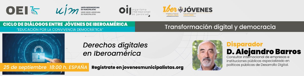 uimunicipalista's tweet photo. MAÑANA!
Viviremos el webinar Transformación Digital y Democracia💠
¡No te lo pierdas y escucha al especialista @abarros
Invita #IberComp #UIM y @EspacioOEI
🔗https://t.co/79veUaFQVO https://t.co/o3AAz03yYy