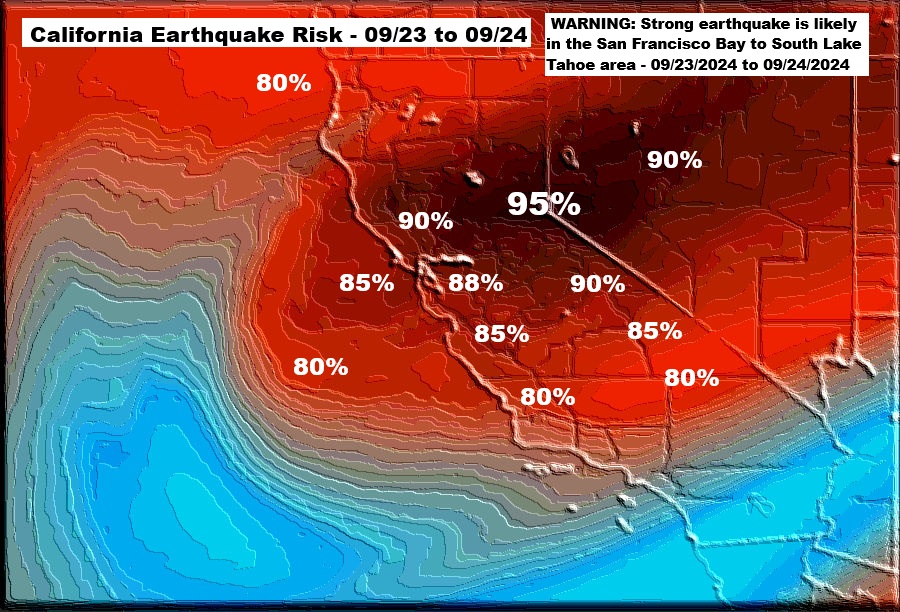 Quakeprediction's tweet photo. π¨ WARNING: A strong earthquake is likely in the San Francisco Bay area 09/24. Please warn friends and family to stay alert and prepared. ππ΅ #EarthquakeWarning #StaySafe #BayAreaAlert - https://t.co/06mqCmII1E https://t.co/2FdtjegGA8