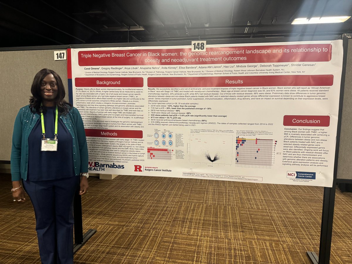 Rutgers Cancer Institute (@rutgerscancer) on Twitter photo .<a href="/RutgersCancer/">Rutgers Cancer Institute</a> <a href="/RWJBarnabas/">RWJBarnabas</a> expert Dr. Coral Omene <a href="/Omene_CO/">Coral Omene, MD, PhD</a> presents "Triple Negative Breast Cancer in Black women: the genomic rearrangement landscape and its relationship to obesity and neoadjuvant treatment outcomes" at #AACRdisp24. .<a href="/RutgersCancer/">Rutgers Cancer Institute</a> <a href="/RWJBarnabas/">RWJBarnabas</a> expert Dr. Coral Omene <a href="/Omene_CO/">Coral Omene, MD, PhD</a> presents "Triple Negative Breast Cancer in Black women: the genomic rearrangement landscape and its relationship to obesity and neoadjuvant treatment outcomes" at #AACRdisp24.