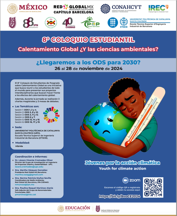 Talentia_BCN's tweet photo. 8º COLOQUIO ESTUDIANTIL CALENTAMIENTO GLOBAL ¿Y LAS CIENCIAS AMBIENTALES?
¿llegaremos al los ODS para el 2030?
Se llevará acabo del 26 al 28 de noviembre. Estudiantes de todo el mundo pueden presentar sus proyectos interdisciplinarios. https://t.co/20Vf15R5lp