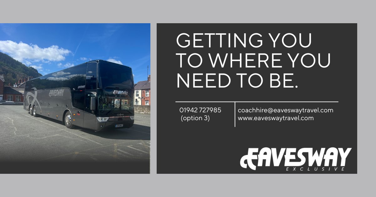 Elevate your corporate event with our luxury coaches! 
Experience the ultimate in comfort and reliability as we whisk you and your team to your destination in style. 
Call us on 01942 727985 (option 2) or email coachhire@eaveswaytravel.com to learn more and secure your booking.
