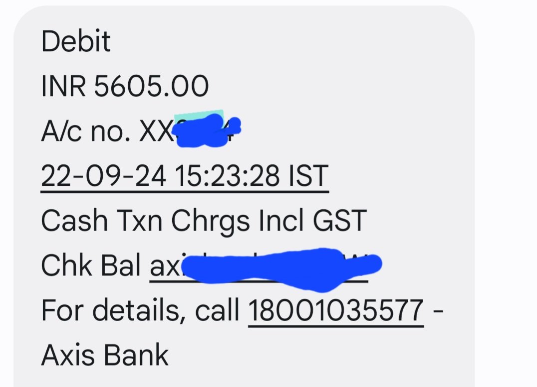Farhan222's tweet photo. The loot continues at @AxisBank bank. Another Rs 350 deducted for returned cheque. This month charges are now:
- Rs 5605 for cash transaction
-Rs 440+350 for returned cheques
- Rs 1600 for min bal
Total Rs 7995.

Saara NPAs humse nikal lenge. #BankLoot #ChorAxis @adhicutting https://t.co/imNtUHXOMH