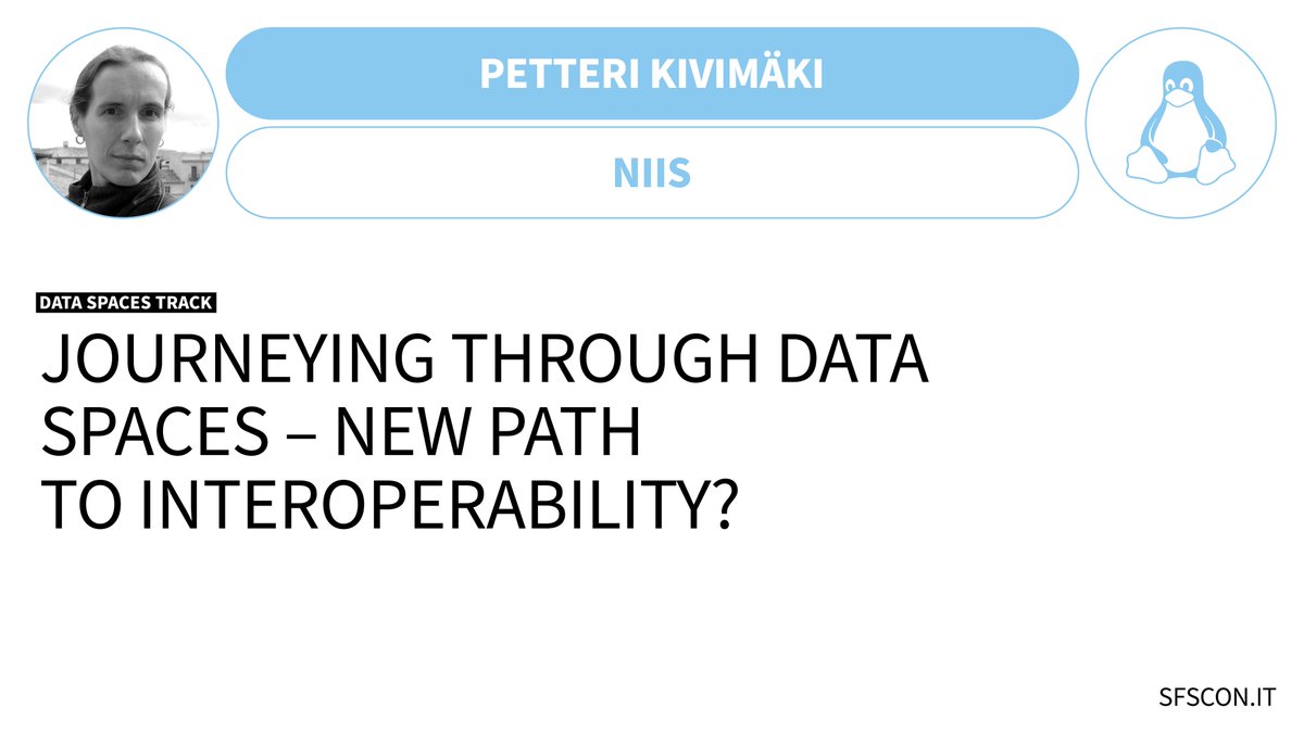 🗣️ Petteri Kivimäki (<a href="/pkivima/">Petteri Kivimäki (he/him)</a>) from <a href="/NordicInstitute/">Nordic Institute for Interoperability Solutions</a> will present "Journeying through Data Spaces – New Path to Interoperability?" at #SFSCON24. 

📌 sfscon.it/talks/journeyi…
🎫 Join &amp; register for free: sfscon.it   

#SFSCON #NOITechpark
