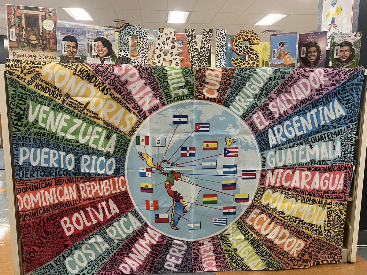 amycrithfield's tweet photo. Celebrating Hispanic Heritage Month in the Davis ES Library! @hubofschool @HCPSDavisES thanks to @therealbookwrangler for the posters! ♥️#getreading https://t.co/YF1xeFZHGR