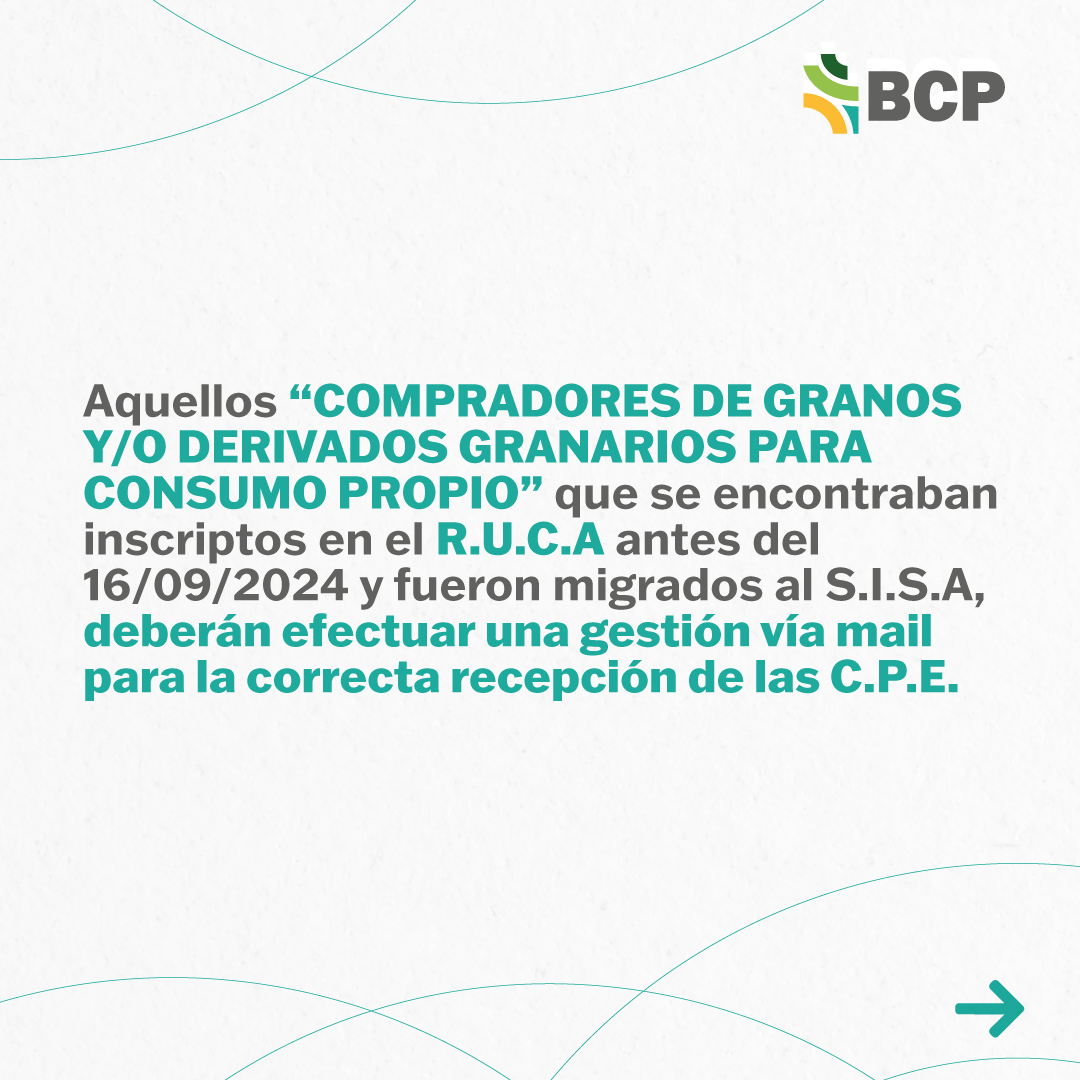 BCPbahia's tweet photo. 👉 Ampliación de la información para "Compradores de granos y/o derivados granarios para consumo propio".

#afip #campo #bcp https://t.co/LIcAaOtMad