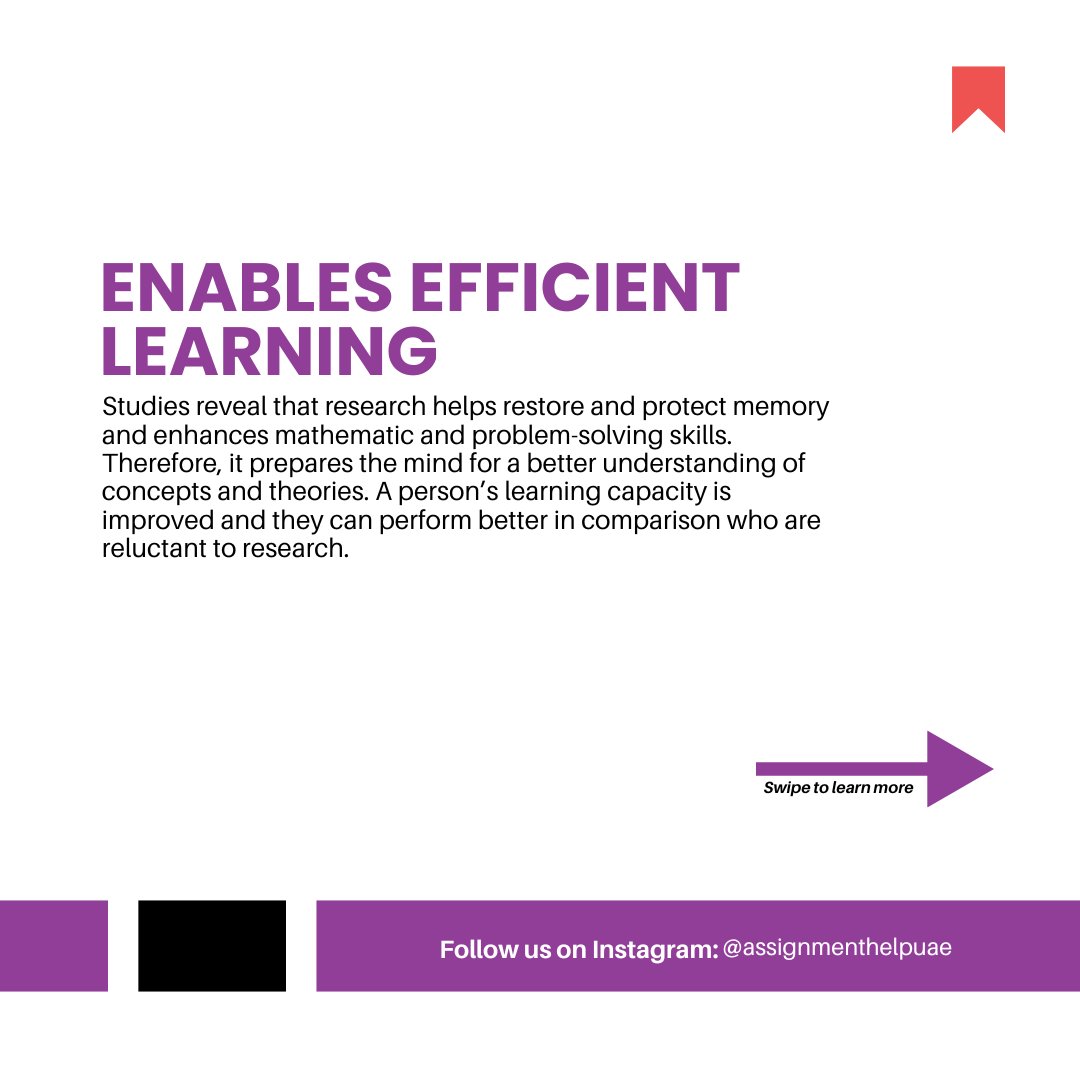 UAEAssignmentss's tweet image. Here are the top five reasons why students should engage in research. Swipe to learn more!

📩: support@assignmenthelp.ae
.
.
#Tips #StudyTips #Assignments #Assignmentdue #AssignmentHelp #study #الجامعة_العربية #Students #ResearchPapers #HomeworkHelp