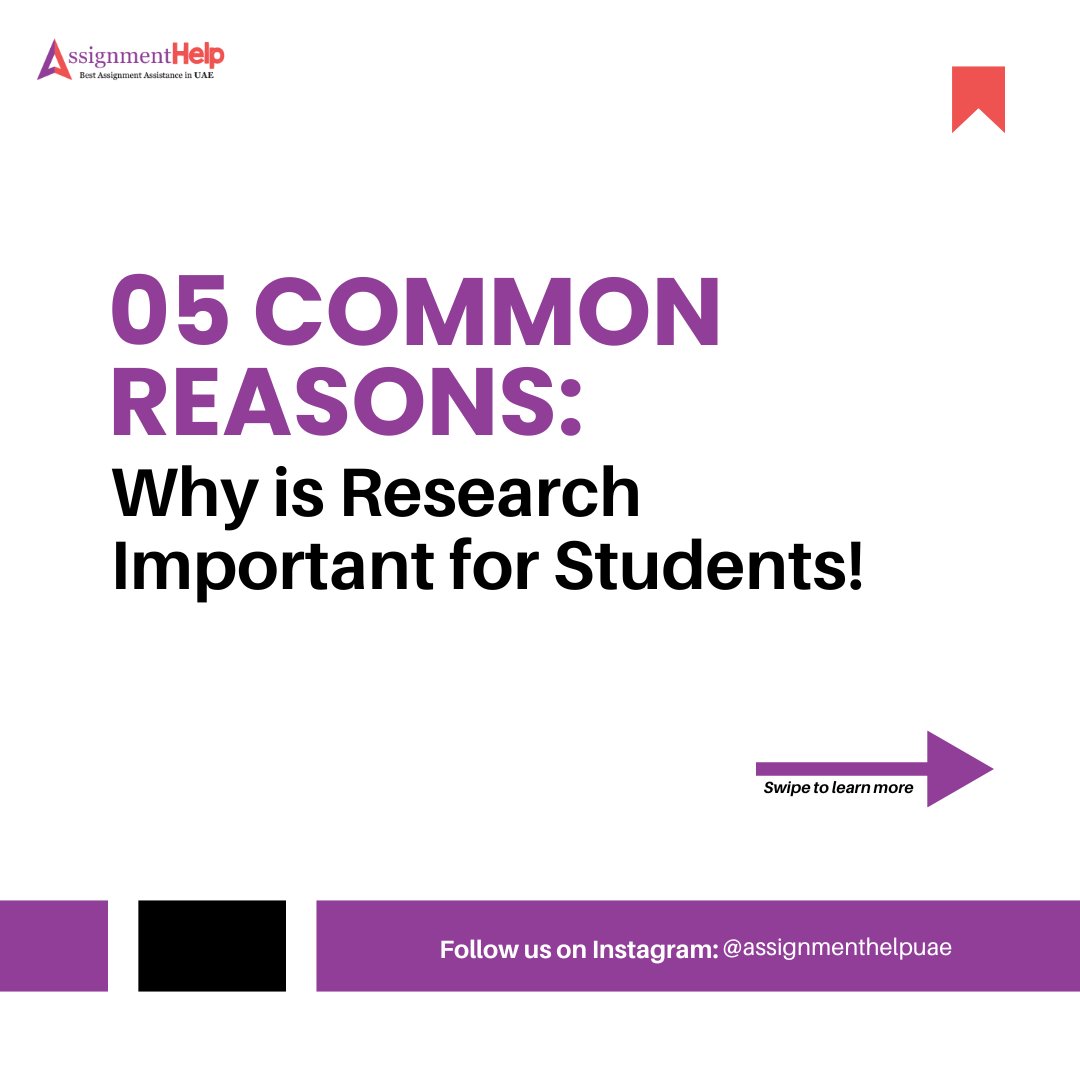 UAEAssignmentss's tweet image. Here are the top five reasons why students should engage in research. Swipe to learn more!

📩: support@assignmenthelp.ae
.
.
#Tips #StudyTips #Assignments #Assignmentdue #AssignmentHelp #study #الجامعة_العربية #Students #ResearchPapers #HomeworkHelp