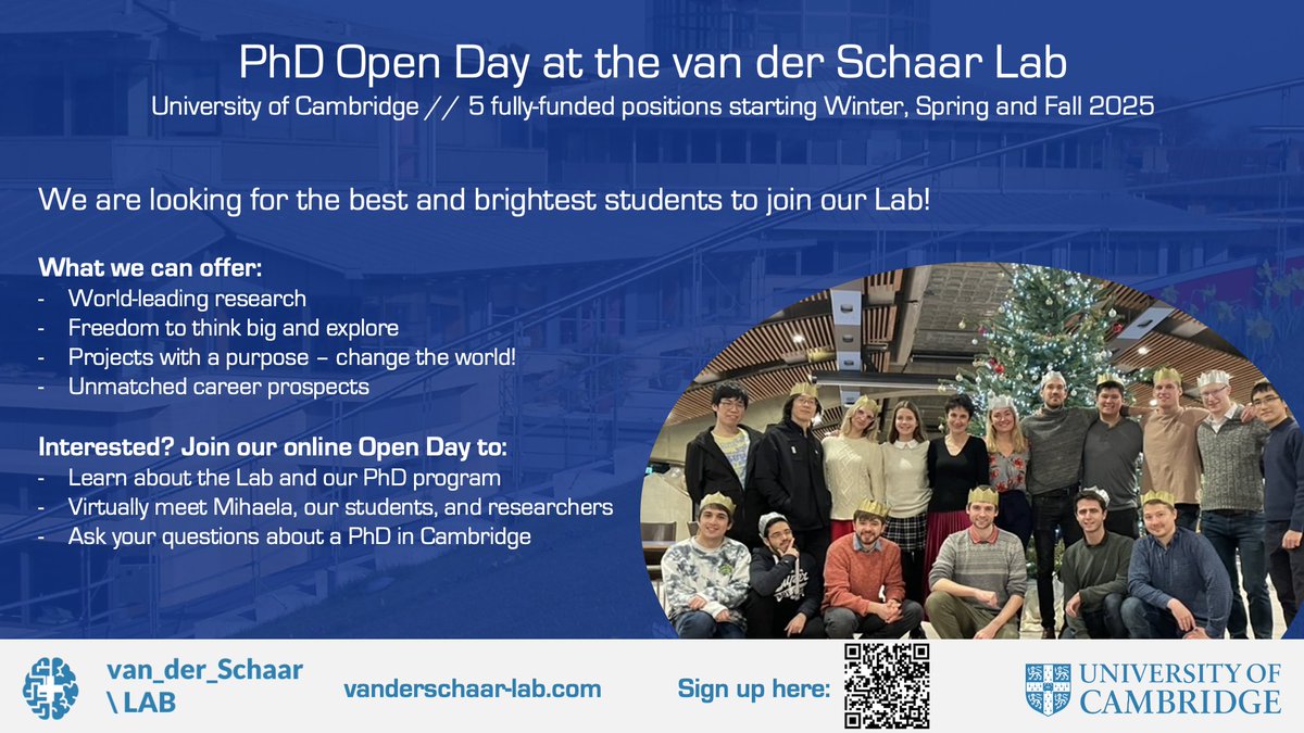Mihaela van der Schaar (@mihaelavds) on Twitter photo We're looking for 5 new talented PhD students to push the boundaries of #AI and #MachineLearning! Want to get to know the lab & learn more about what we can offer you at <a href="/Cambridge_Uni/">Cambridge University</a>? Join our Open Day on 31/10 to meet me & my current students! PhD applications via website only We're looking for 5 new talented PhD students to push the boundaries of #AI and #MachineLearning! Want to get to know the lab & learn more about what we can offer you at <a href="/Cambridge_Uni/">Cambridge University</a>? Join our Open Day on 31/10 to meet me & my current students! PhD applications via website only