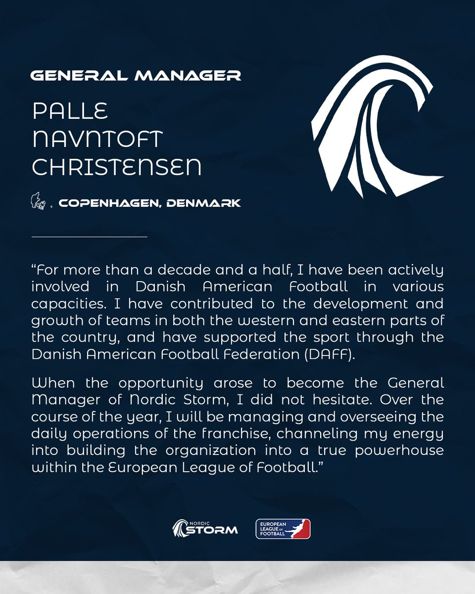 NordicStormFTB's tweet photo. BIG NEWS: Palle Navntoft Christensen joins us as General Manager! Ready to take on the challenge. Welcome aboard! 👏 #Leadership #elf #nordicstorm #stormiscoming #stormnation https://t.co/QjKgMvKsVI