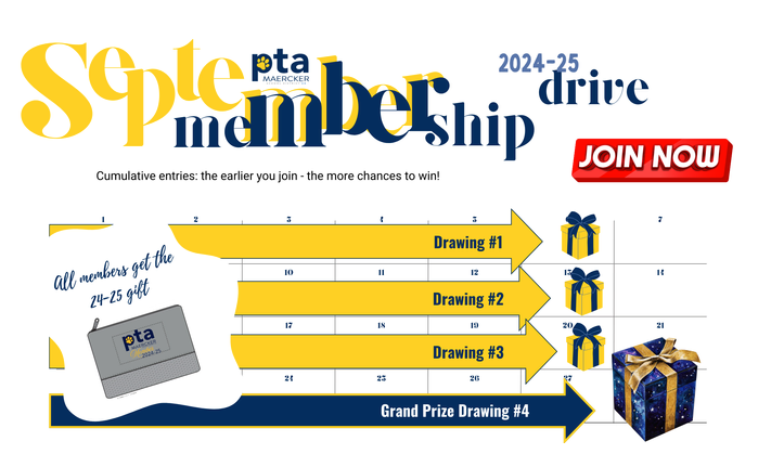 The Maercker PTA September Membership Drive is almost over! Have you joined this month to be eligible for the prize drawings? 
maerckerpta.org/join-d60-pta