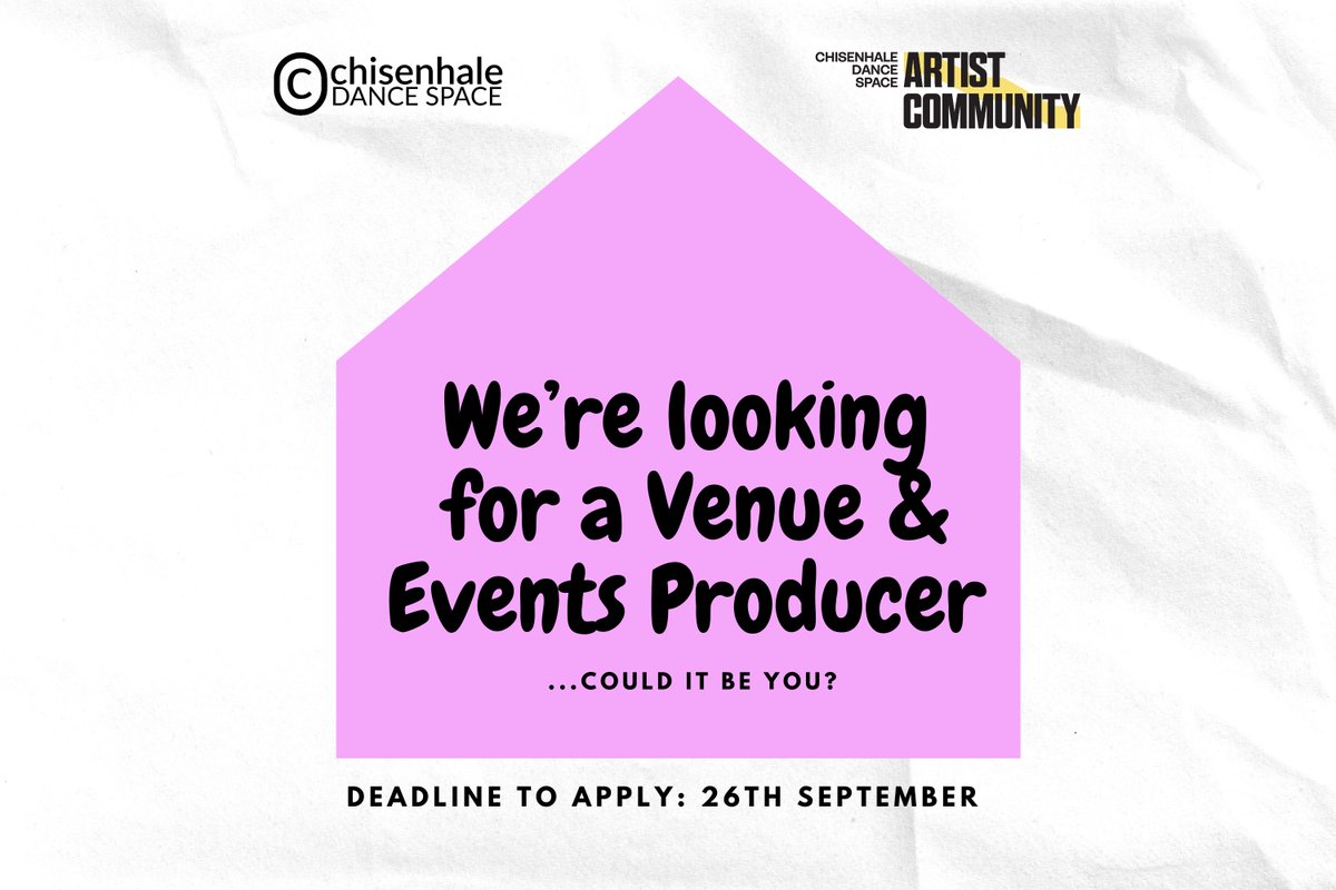 🗣️ TWO DAYS LEFT TO APPLY!

Venue &amp; Events Producer 
➖0.8 part time, 1 year-fixed term
➖From October 2024 (negotiable)
➖£24,000 p/a
➖Apply by midnight, 26th Sept 24

We’re looking for someone who wants to contribute to making active change ✨ 

🔗 ow.ly/Nq9o50TeeRp