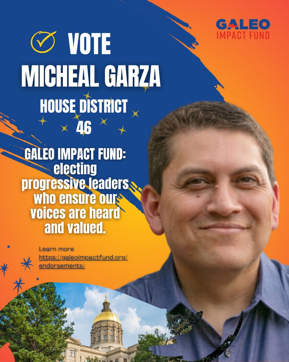 GALEOImpactFund's tweet photo. ✨️Running for State House District 46, Micheal Garza, his background in organizing efforts around public education and gun violence underscores his dedication to meaningful change. 
We are excited to support @micheal4ga in his mission to make a difference for our community!✨️ https://t.co/kfjxasGGLH