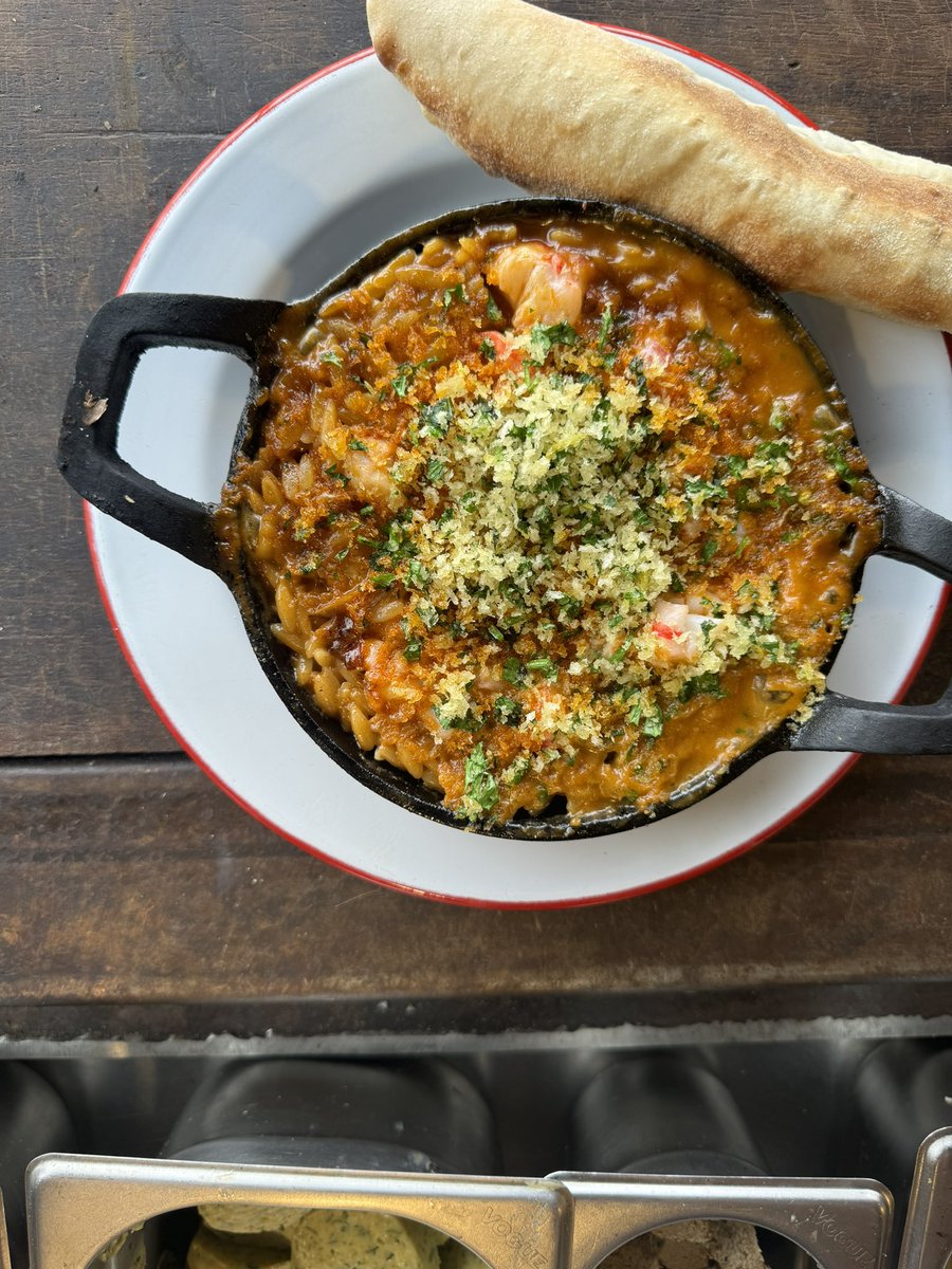 Lobster Thermador Orzo Gratin… brandy, orzo, lobster, lobster shell stock, paprika, fennel…