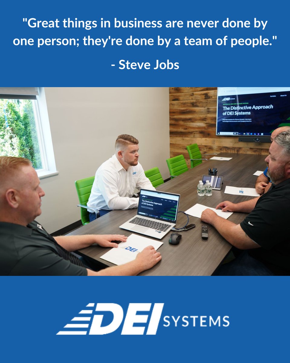 DEI_SYSTEMS_GO's tweet image. &quot;Great things in business are never done by one person; they&apos;re done by a team of people&quot; - Steve Jobs 

Here at DEI Systems - our team is everything. 

𝗖𝗼𝗻𝘁𝗮𝗰𝘁 𝘂𝘀 𝘁𝗼𝗱𝗮𝘆!
deisystems.com

#DEISystems #ElectricalIntegration #Teamwork #SteveJobs