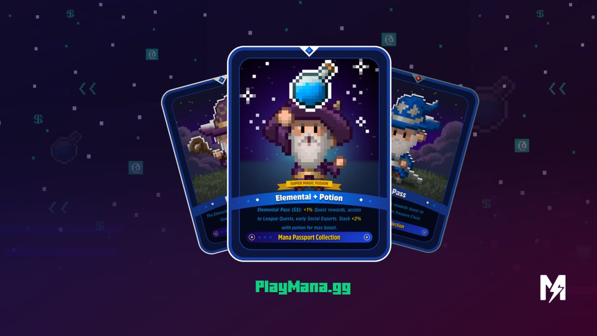 PlayManaGG's tweet image. Unlock the Elemental Pass and level up your gaming experience on PlayMana! 🧙‍♂️ Get access to exclusive quests, rewards boosts, and many more $MNG related perks. 🃏

Grab yours today and start earning bigger rewards your questing journey. 🪄

🔗Get your pass here:…